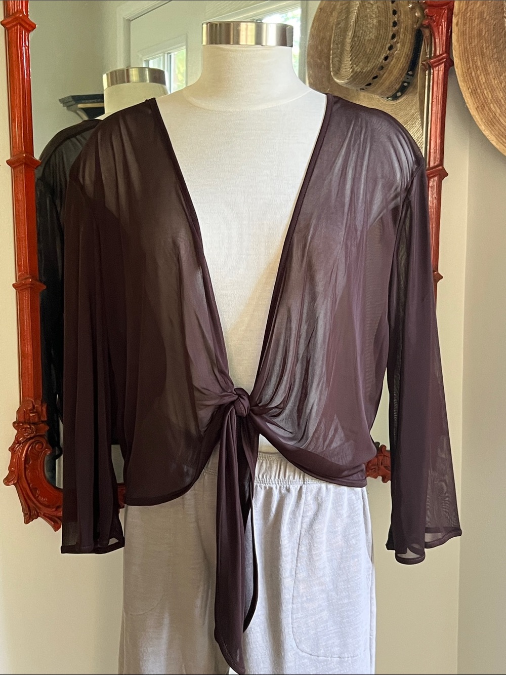 Sheer Tie-Front Cover-Up in Brown